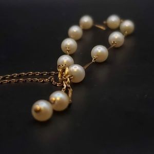 Vintage 18K Soild Gold Pearl Bar Link Bracelet